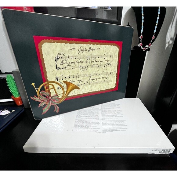 Pimpernel Festive Scroll Christmas Placemats 4 Set Cork Back Holiday Table Mats - Picture 3 of 8